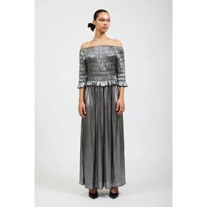 NWT BATSHEVA Oak Off the Shoulder Dress in Silver 0